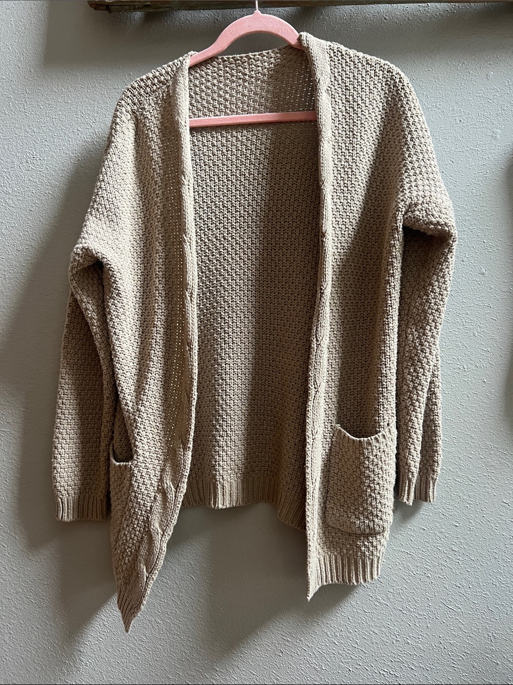 Cozy Open-Front Beige Knit Cardigan
